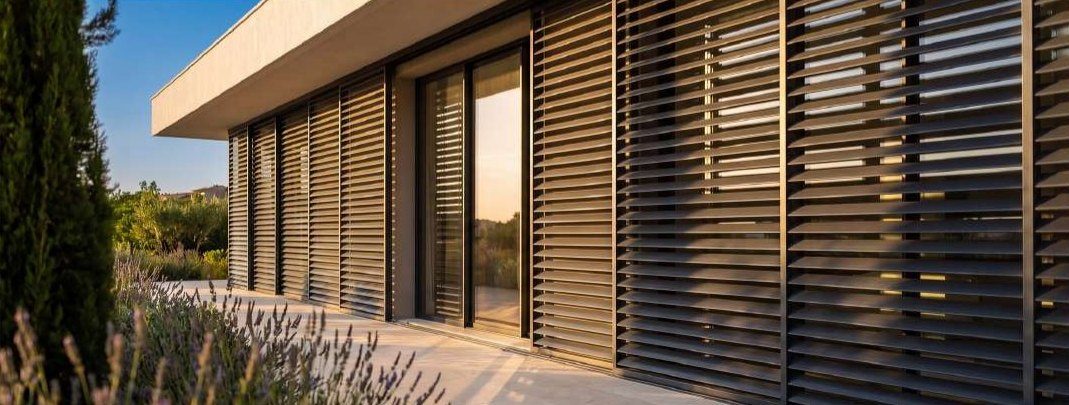 Façade équipée de brise-soleil orientables