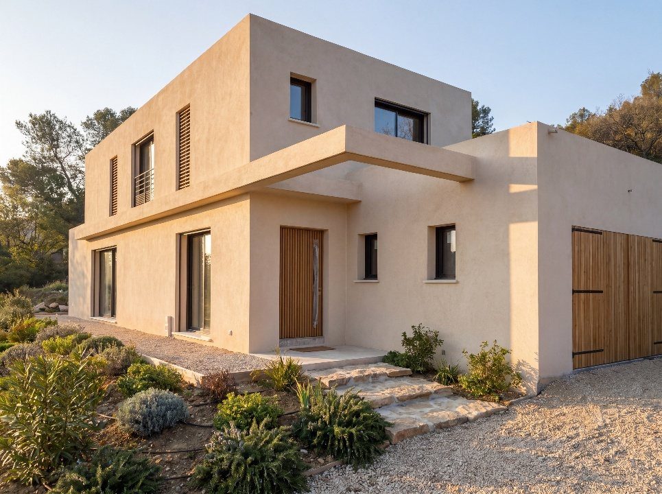 Villa contemporaine à Aix-en-Provence avec baies coulissantes et brise-soleil orientables
