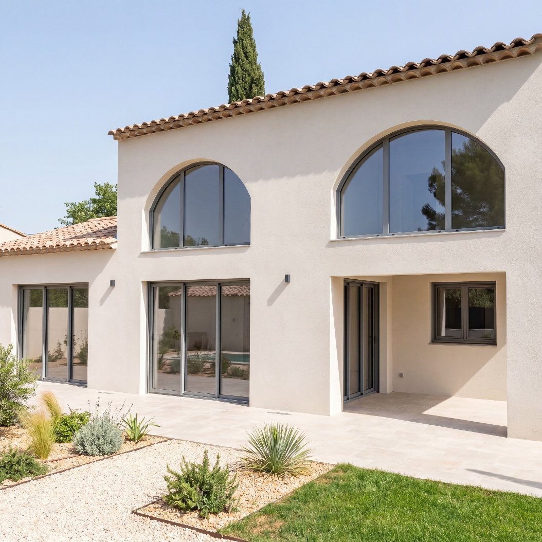Villa à Gréasque avec grandes fenêtres cintrées en aluminium