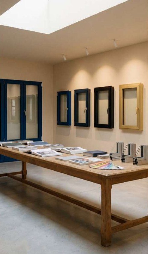 Showroom de Meyreuil : échantillons de menuiseries et catalogues fabricants